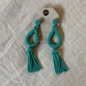 Anthropologie Teal Beaded Tassel Earrings